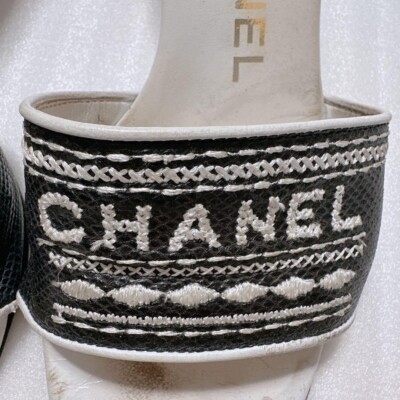 CHANEL Logo Embroidered Sandals Mules Pumps Shoes Women EU 36 1 2