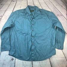 Eddie Bauer Mens Button-Up Shirt Blue Poplin Long Sleeve Point Collar Pocket XXL