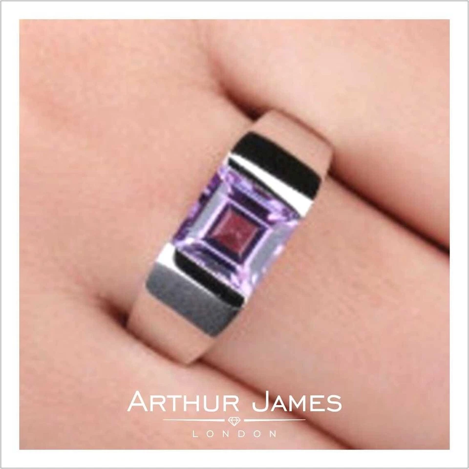 Joyería moderna para hombre púrpura amatista audaz declaración boda aniversario alianza anillo Foto 4 de 4