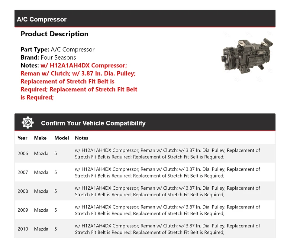 Compresor de aire acondicionado para Mazda 5 2006-2010 4 estaciones 2007 2008 2009 Foto 2 de 4