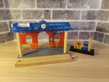 Imaginarium Wooden Train Station W/ Revolving Sign Brio Thomas PLUS GAS PUMPS