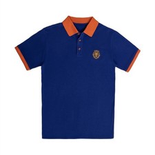 Men's Polo Shirt Blue Orange Short Sleeve Embroidered Logo Collared Casual