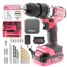 Hi-Spec 58pc 18V Cordless Power Drill Driver, Bit Set & Case. Complete Pink D...