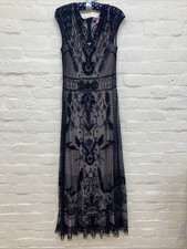 Miss Selfridge Vintage Black Evening Dress Lace Beads Size 12 Long Prom