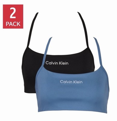 Calvin Klein Women's Sports Bra, 2-pack, Black, Blue, Large