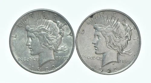 1922 & 1922 Peace Silver Dollar $1 Bullion Collection Lot *188