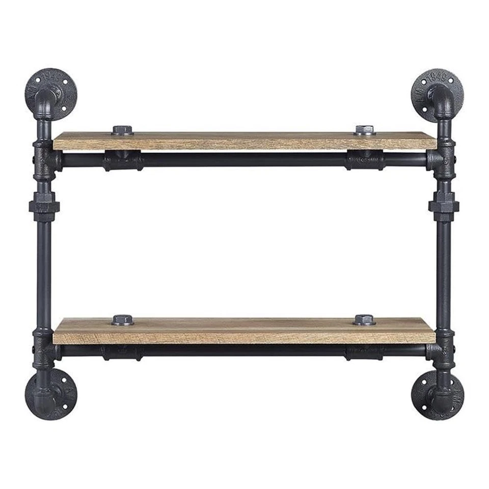 Estante de Pared Brantley con 2 Estantes de Madera en Roble y Negro Arenoso Foto 2 de 4