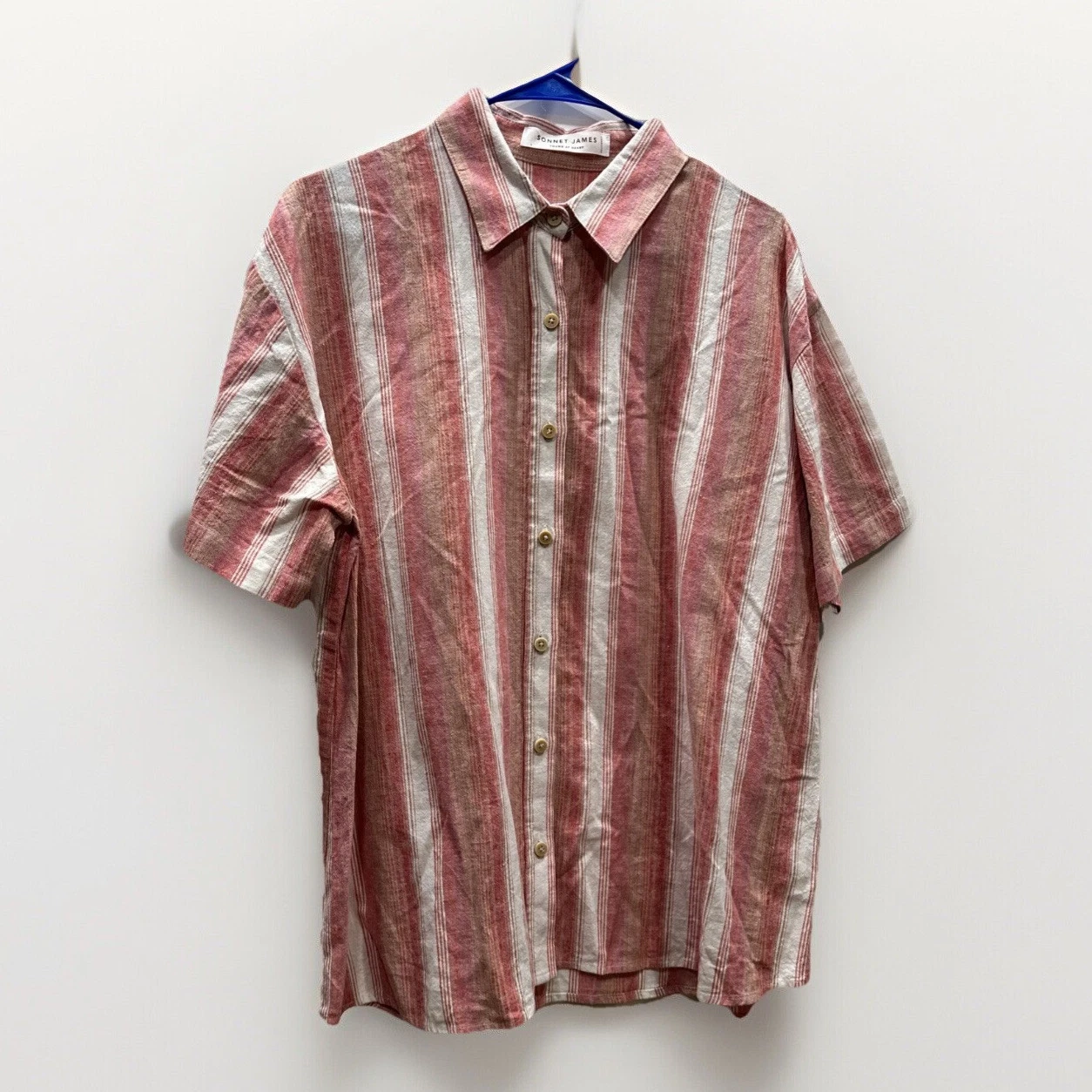 Sonnet James Linen Shirt Men L Spring Striped Button Lightweight Resort Beach