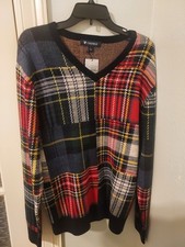 Men LRG Daniel Cremieux MultiColor Red/Blue Vneck Sweater 100 Merino Soft Wool