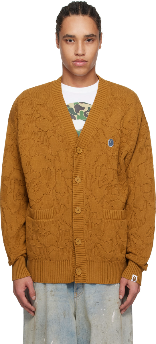 A Bathing Ape BAPE Brown Solid Camo Logo Cardigan Mens US Size XL