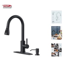 Black Kitchen Faucet with Soap Dispenser, Single Handle Stainless Steel Trans...