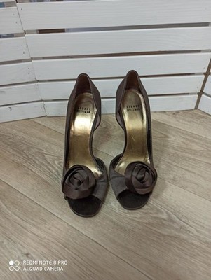 Women Stuart Weitzman Heels Brown Satin 38.5