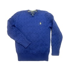 Polo Ralph Lauren Kids Cotton Cable Knit Sweater Blue Size 8 Large Yellow Pony