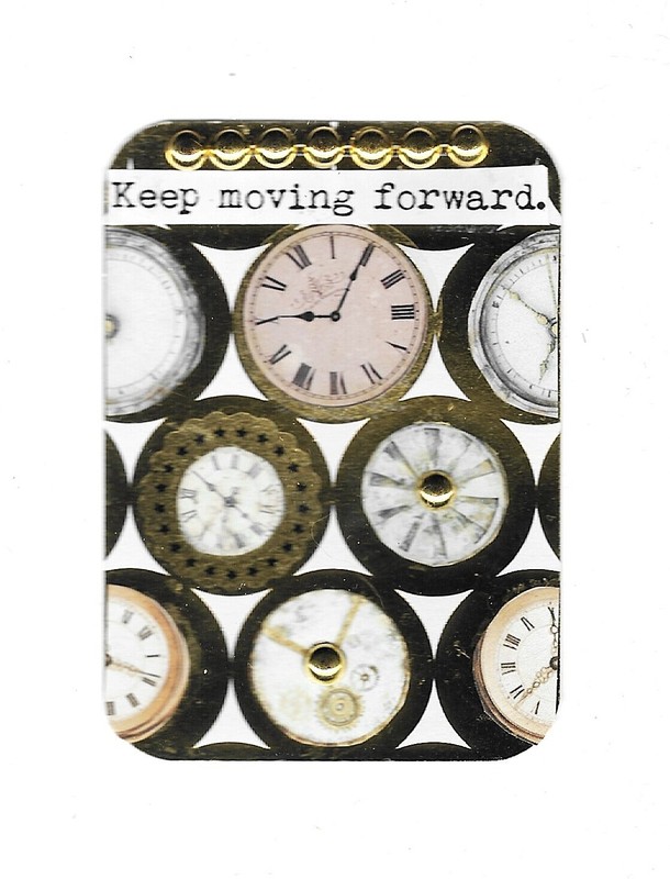 ACEO Art Trading Card ATC Original Collage Gems OOAK Keep Moving Forward Clocks