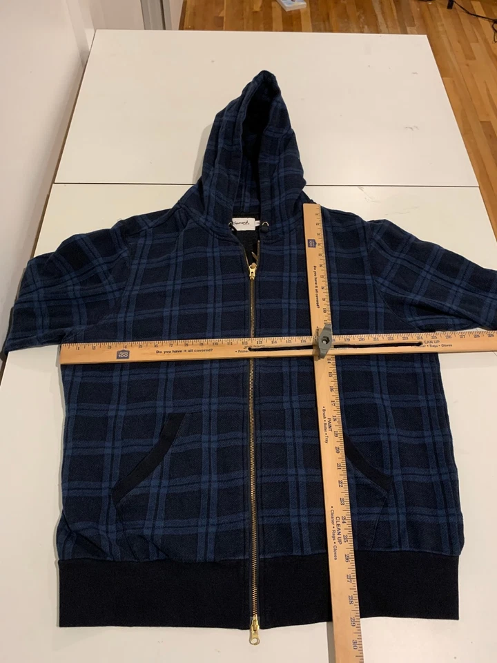 Moletom com capuz Diamond Supply 2XL azul marinho xadrez zíper completo skatista vintage streetwear retrô - Imagem 3 de 4