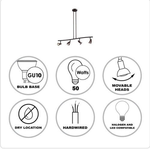 Trans Globe W-466ROB Four 4 Light Wave Track Rubbed Oil Bronze No Bulbs(MS286) - Picture 2 of 7