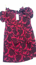 Michael Michael Kors Burgundy/Black Floral Shift Dress V-Neck Smocked Ruffle S