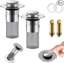 Universal Bathroom Pop Up Sink Stopper Drain Strainer Filter Stainless Steel US