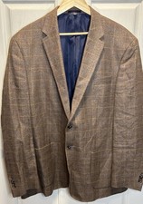 Jos. A. Bank 1905 Blazer Mens 46R Brown Plaid Linen Wool Blend brrr Comfort