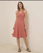 Pact Dress Women's Large Fit & Flare Bra Top Gathered Halter Coral Cabana Stripe