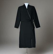 Vintage Jones New York Womens Dress 6 Black Faux Wrap Rhinestone Trim Cocktail