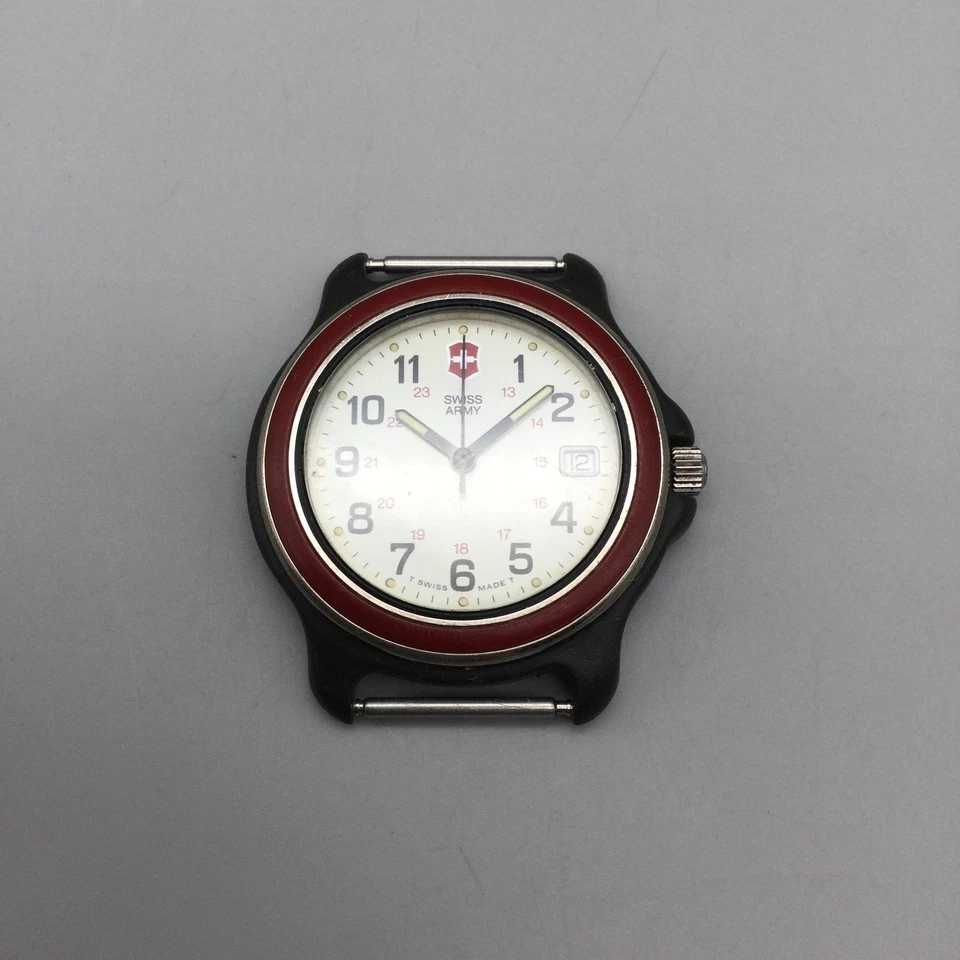 Vtg Swiss Army Watch Men 38mm Red Enamel BROKEN FOR PARTS OR REPAIR - Image 2 of 4