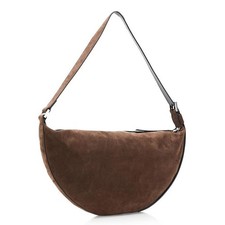 ALLSAINTS Halfmoon Suede Leather Crossbody Shoulder Bag Fango Brown W337XC NEW