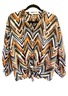 Marie Oliver Silk Chevron Tie Front Blouse XS Multicolor Boho