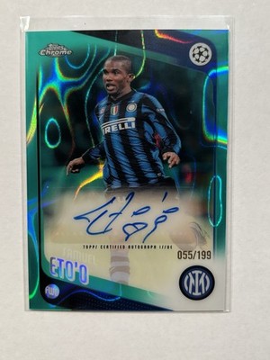 Samuel Eto o 2025-26 Topps Chrome UEFA Auto Aqua Lava 196/199 Legends