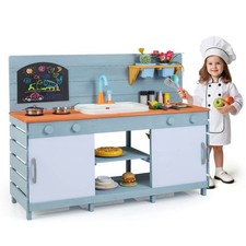 Play Kitchen for Kids Wooden Toy Kitchen Playset with Chalkboard Grill Rack