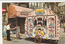 Vintage Postcard Pipo barrel organ & Heineken Bier signs in Amsterdam Holland