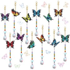 12 Pcs Butterfly Diamond Art Wind Chimes Kit Diamond Painting Suncatcher Keychai