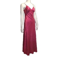 Victoria's Secret Silk Maxi Gown Medium Fuchsia Pink Dress Long Nightgown