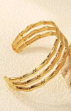 Gold Tone Stackable Metal Cuff Bangle Bracelet Set, No Stone