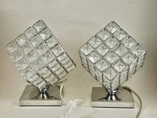 Pair Of Dunelm Rubic Cube Clear Faceted Side Lights Chrome Bases 9 X 5 Inches