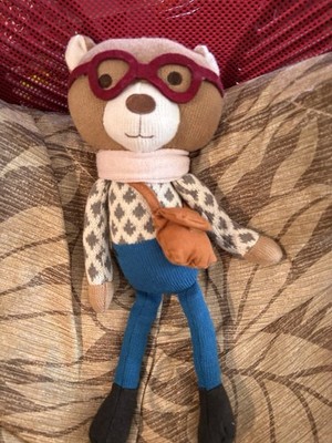 The Peanut Shell Knit Charlie the Bear Plush 15'' Glasses Scarf Stuffed Animal