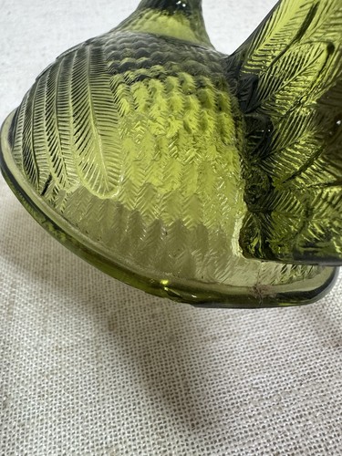 Vintage Indiana Glass Hen on Nest Olive Green Stippled Base MCM Covered Dish HON - Picture 5 of 6