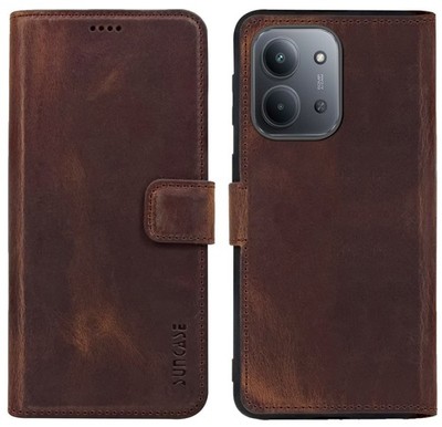 Suncase Leder Tasche Hülle Klapp Case Cover in Coffee für Xiaomi Redmi 15C 4G