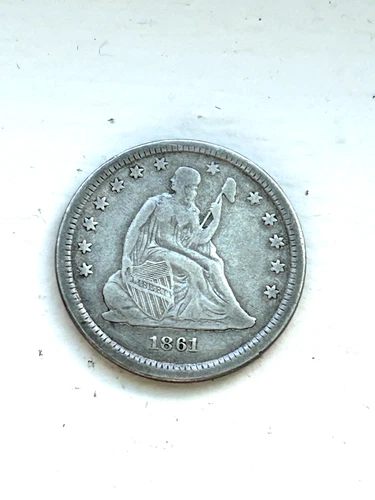 1861 US Seated Liberty Silver Quarter VF Details Civil War Date NICE COIN!