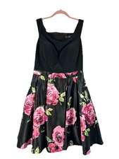 Betsy & Adam Floral Fit & Flare Cocktail Dress Pockets Rose Print Satin Size 10