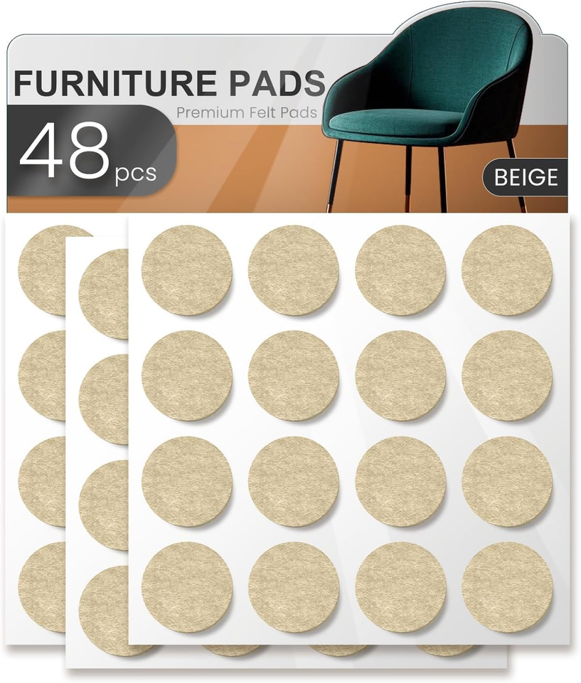 48PCS Beige Felt Furniture Pads Sliders for Chair Legs & Hardwood