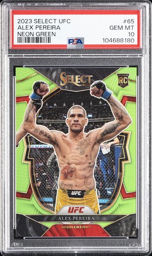 2023 PANINI SELECT UFC NEON GREEN #65 ALEX PEREIRA ROOKIE RC /75 PSA 10