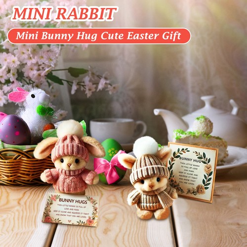 Small Easter Bunny Hugging Toy Gift Easter Plush Bunny With Knitted Hat And Ball - Picture 2 of 11