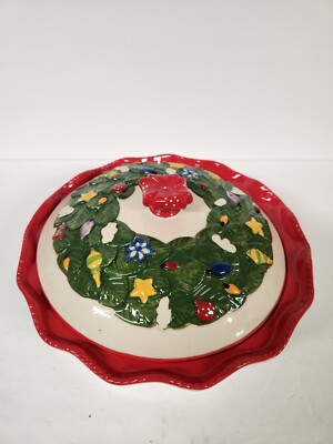 Temptations by Tara Christmas Holiday Pie Plate With Lid Dish Temp-tations 