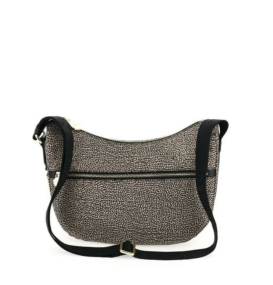 BORBONESE LUNA BAG SMALL NEW! Borsa Donna Tracolla Beige Nero O.p. Nylon Pelle