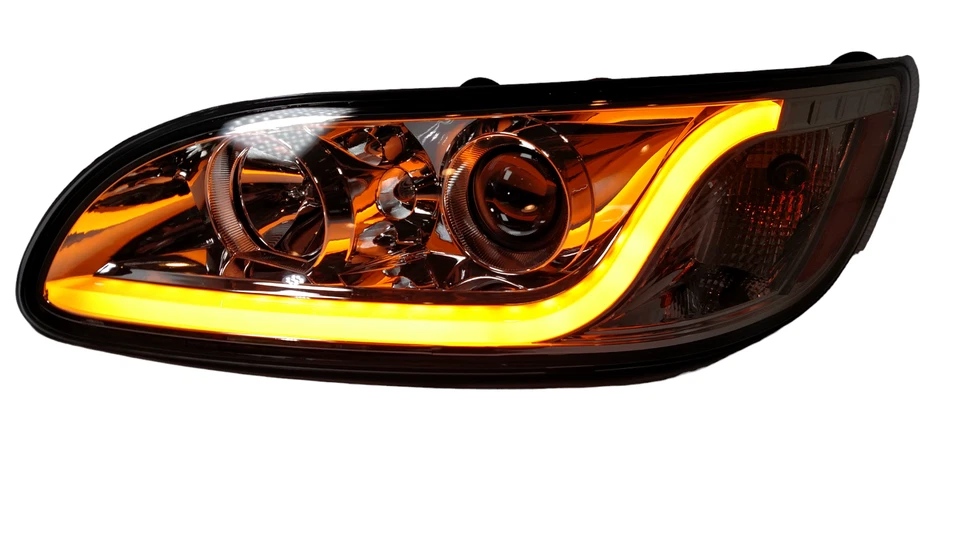 Pair Chrome Projection Headlights Dual Function LED Light Bar Peterbilt 386/387 - Image 2 of 4