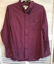 Old Navy Mens Sz Large Long Sleeve Red Plaid Cotton Button Front Shirt