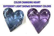 Fire and Light Glass Recycled Heart, Signed Color change Aqua-Purple