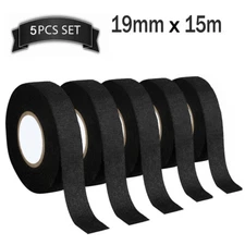5 Rolls Cloth Tape Adhesive Looms Wire Harness 19mm × 15m Black For Car Auto