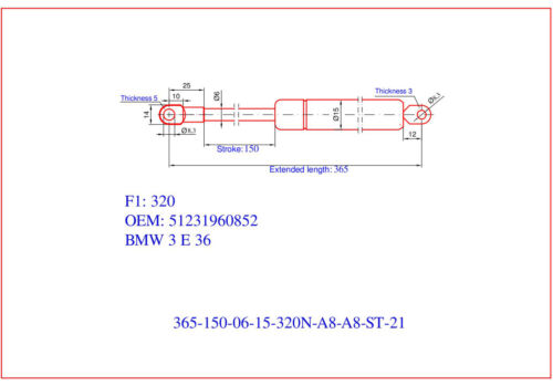 2x Gasdruckfeder/ Gasfeder Dämpfer gas spring BMW 3er E36 316-328+M3 Motorhaube - Bild 1 von 1